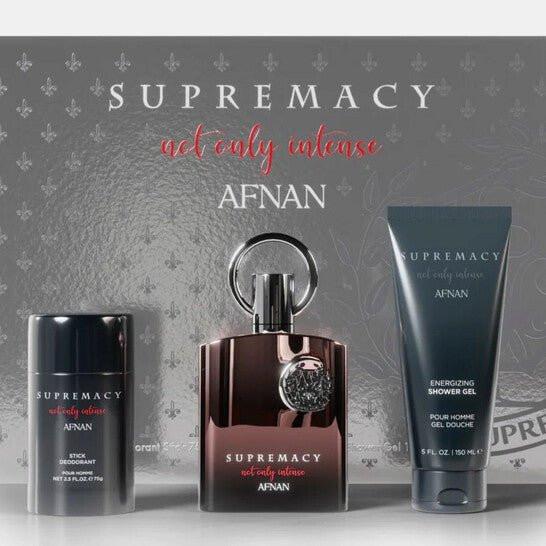 Afnan Supremacy Intense Coffret - 100ml EDP + Bath Gel + Deodorant Stick.